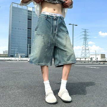 AIDASE  -  Summer New Men's Cargo Denim Shorts Versatile Washed Trendy Fashion Straight-leg Male Pants Loose Casual Clothing 21E6811 aidase-shop